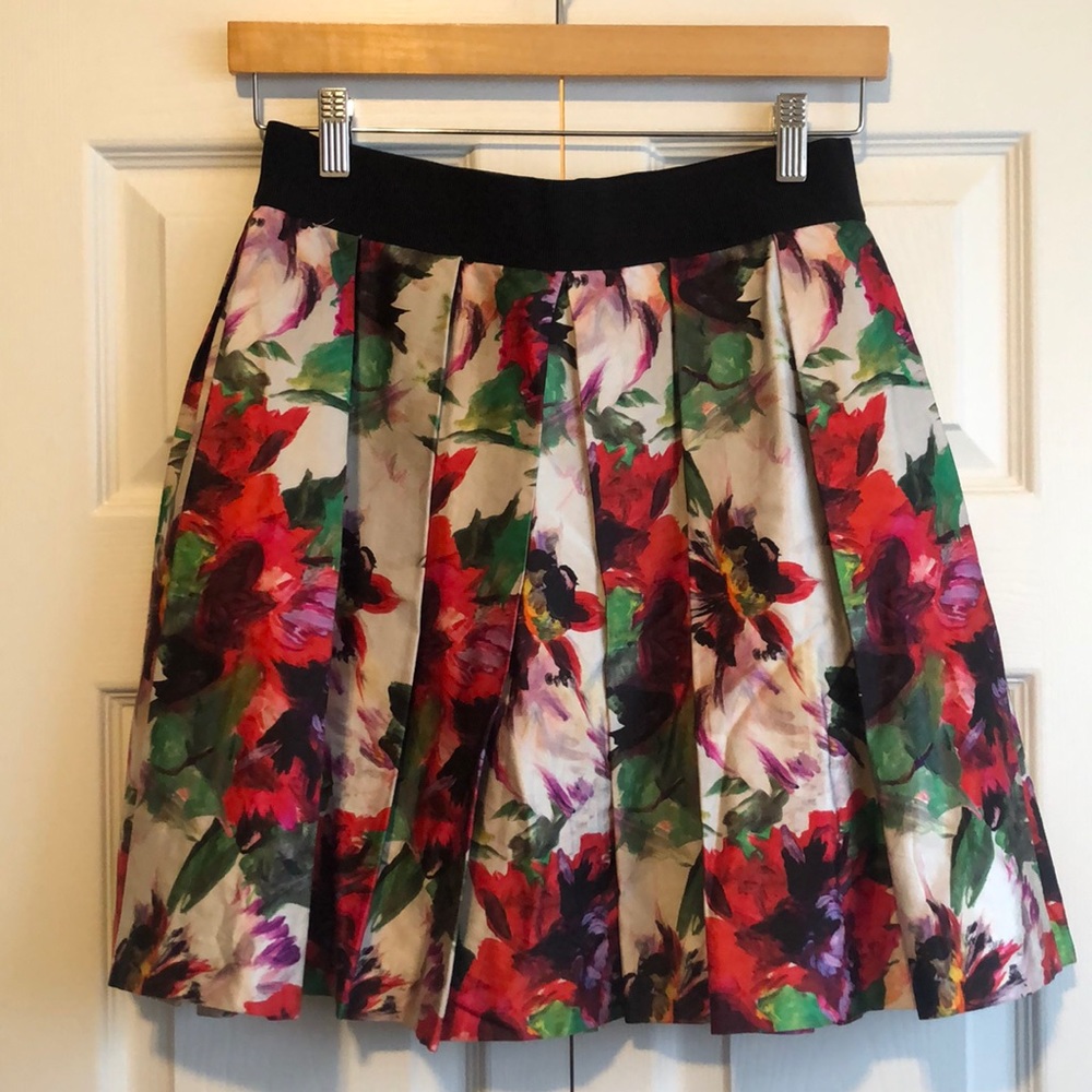 Milly Red Floral Pleated Skirt